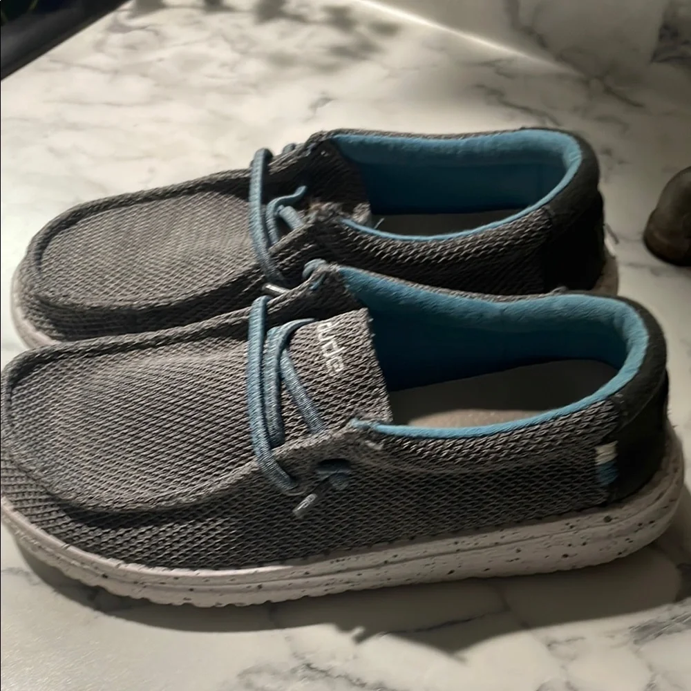 Hey Dude Gray and Blue Kids Shoes - Picture 1 of 5